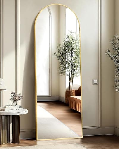 Arched Full Length Mirror, 56"x15" Standing Body Mirror for Wall, Gold | Built-in Stand, HD Shatterproof Glass, Aluminum Alloy Frame, Hanging or Standing, for Bedroom, Living Room & Dressing Room - Image 1