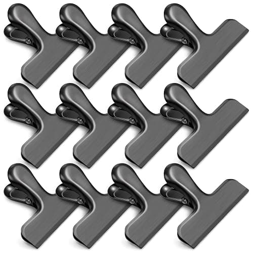 WUDIME 12 Pack Stainless Steel Chip Clips, Bag Clips for Food, Heavy Duty Chip Bag Clip for Kitchen and Office to Seal Coffee Bags, Paper Sheets, Metal Clip Air Tight Seal-3 Inches(Black) - Image 1