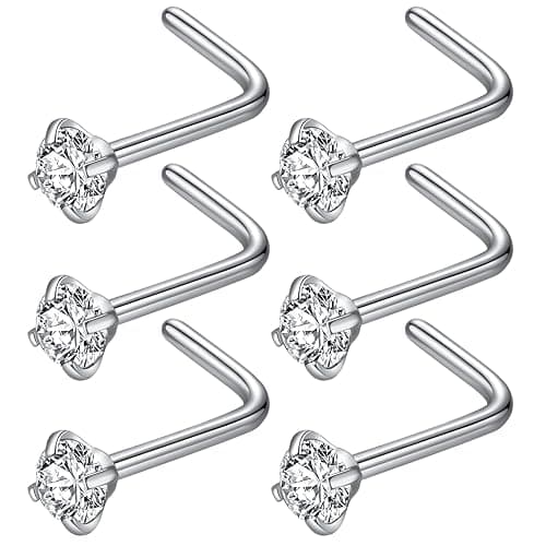 BLESSMYLOVE 316L Surgical Steel 22g/20g/18g Nose Rings Studs L-Shape Nose Nostrial Piercing Body Jewerly L Shaped Nose Studs 1.5mm 2mm 2.5mm 3mm CZ Nose Screw Studs Rings for Women - Image 1