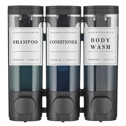 Shampoo and Conditioner Dispenser,Shower Soap Dispenser 3 Chamber No Drill Wall-Mounted Shampoo Dispenser for Shower Wall Mounted Shower Dispenser for Bathroom Hotel Large Capacity,Black - Image 1