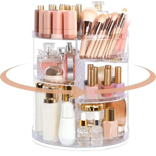 Boxalls Makeup Organizer Rotating Large Capacity, 360 Makeup Carousel with Brush Compartment, Clear Skincare Cosmetic Spinning Organizer with 7 Layers for Countertop Vanity Bathroom Bedroom - Image 1