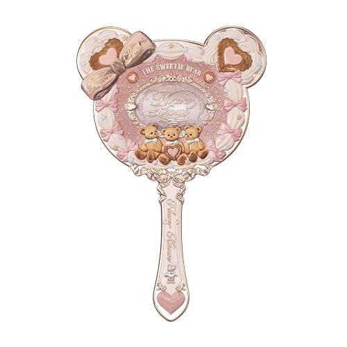 Flower Knows The Sweetie Bear Hand Mirror,Vintage Portable Handheld Mirror,Fancy & Pretty Princess Mirror with Long Handle,Gift for Girls(Creamy Pink) - Image 1