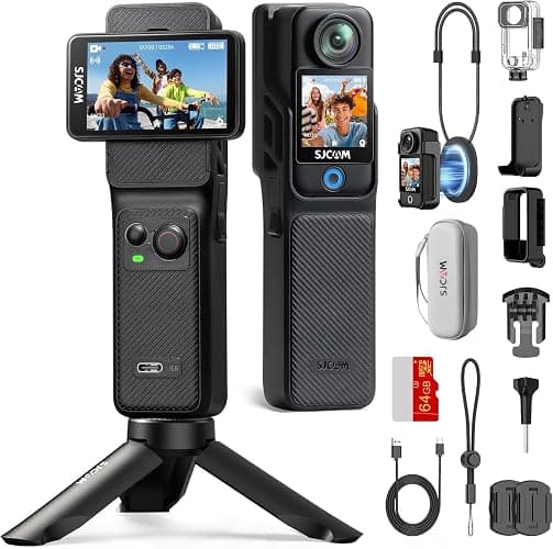 SJCAM C400 Vlogging Camera,64GB 4K Image,7H Power use,6-Axis Stabilizer,for Vlogs influencers,2.29'' Touch Screen,30M Waterproof Body Cam,Vlogging for YouTube,Black - Image 1