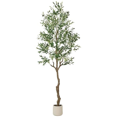 TreeTrip Olive Tree Artificial Indoor, 7 FT Faux Olive Trees with Planter, Fake Tall Plants with Natural Trunk and Lifelike Fruits for Home Office Decor(1, 7FT) - Image 1