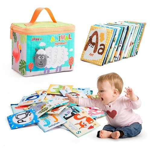 Jollybaby Reusable Soft Cloth ABC Alphabet/Letters Animal Flash Cards for Baby 0-3-6-9-12-18 Month, Curious Baby First Words Learning Activity Flashcards, Tummy Time Toy Gift for 1 Year Old Boy Girl - Image 1