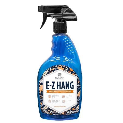 Roman’s E-Z Hang Peel & Stick Wallpaper Helper + Pre-Pasted Activator, Clear, Non-Staining, 32 Fluid Ounces - Image 1