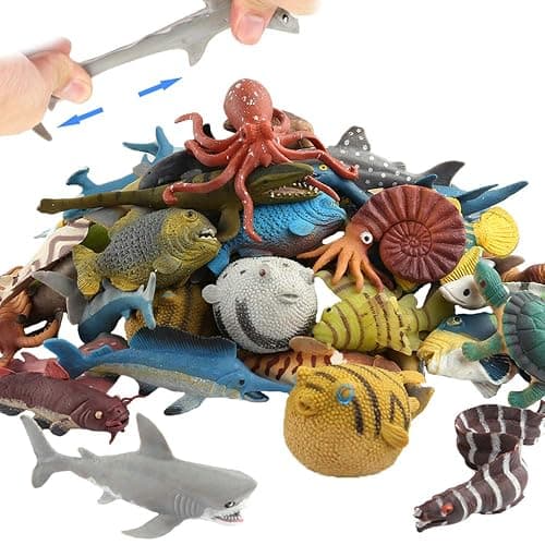 18 Pack Assorted Ocean Animal, Stretchy and Floating Rubber sea Animals Toy Set, Mini Realistic Under The Sea Life Figure for Toddler Bath Bathtub, Shark Octopus Fish Toys Bulk for Kid Party - Image 1