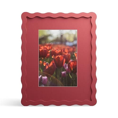 THKRLOF 8x10 Picture Frame with Mat for 5x7, Wavy Edge Wooden Real Glass Photo Frame for Tabletop and Wall Hanging, Red, 1 Pack - Image 1