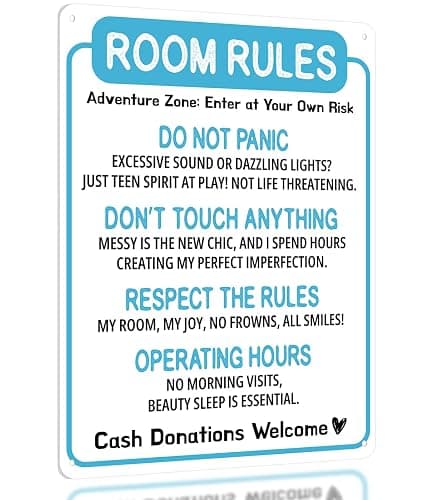 Funny Room Rules Sign - Cute Blue Room Decor for Teen Girls Bedroom, Preppy Aesthetic Room Decorations, Cute Teenage Door Sign & Fun Gifts for Birthday and Holidays Baby Blue Room Decor for Girls - Image 1
