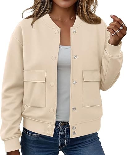 ETCYY NEW Bomber Jackets for Women 2025 Trendy Fall Winter Cropped Coats Button Down Casual Varsity Jacket with Pockets - Image 1