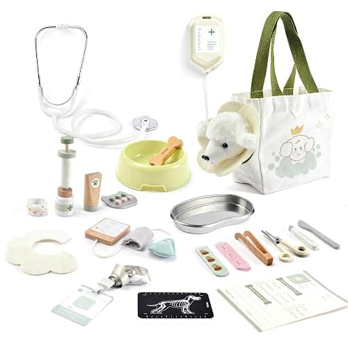 Pithfor Wooden Doctor Kit for Kids Toddlers, Vet Play Set, Pretend Play Veterinarian Set, Doctor Toys Gift for Boys Girls 3 4 5 6 - Image 1