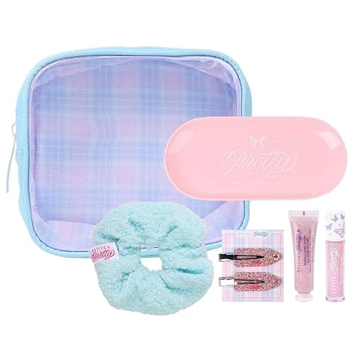 Petite N Pretty Get Ready with Me Essentials Set - Sparkly Ever After All Over Glitter (Mini Size), Makeup Tray, Scrunchie & Hair Accessories (Duck Clips), Makeup Bag for Girls, Teens, and Tweens - Image 1