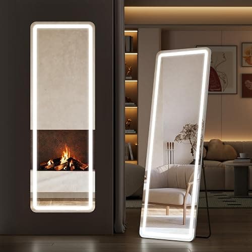 Sweetcrispy Full Length Mirror with LED Lights, 61"x17" Lighted Floor Mirror with Dimming & 3 Color Lighting, Stand for Bedroom, Dressing Room - Image 1