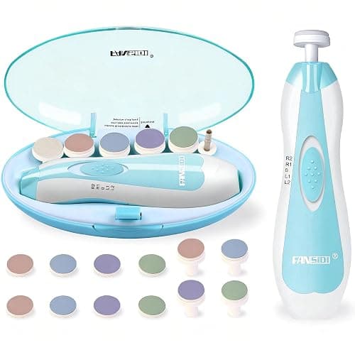 Fansidi Baby Nail Trimmer Electric, Easy & Safe Nail File for Newborn Infant Toddler, Whisper-Quiet Nighttime Use, 4-Stage Age-Matched Grinding Heads, LED Light, 18-Piece Kit, Blue, Baby Shower Gift - Image 1