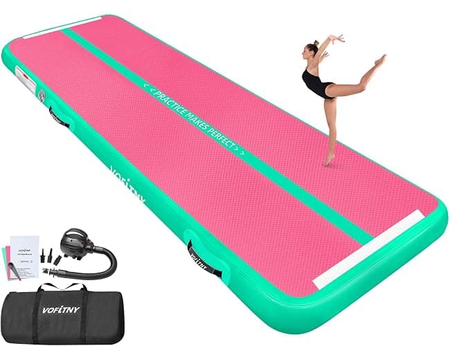 VOFiTNY All Purpose Gymnastics Mat 6.6/10/13/16/20 ft Sturdy Inflatable Tumble Track for Home/Gym - Pink/Green - 20ft*3.3ft*4inches(6m*1m*0.1m) - Image 1