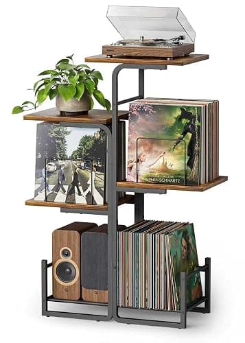 Bikoney Planter-Inspired Record Player Stand with Vinyl Storage | Holds up to 150 LPs, Vintage Turntable Stand with Album Storage, Easy Access, Anti-Vibration Sturdy Frame, Easy Assembly - Image 1