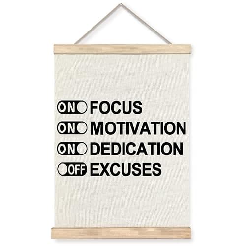 XUNLURY Motivational Poster Hanger Frame, Black and White Inspirational Positive Quote Canvas Wall Art, on Focus Motivation Dedication Wall Decor for Home Office, 12x16 Inch - Image 1
