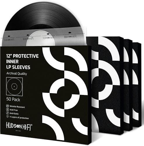 Hudson Hi-Fi Anti-Static Vinyl Record Inner Sleeves 50 Pack - Durable Clear Disc Sleeves- Protect Your LP Albums from Scratches, Dust & Dirt - Acid-Free Rice Paper Interior Disc Covers - Image 1