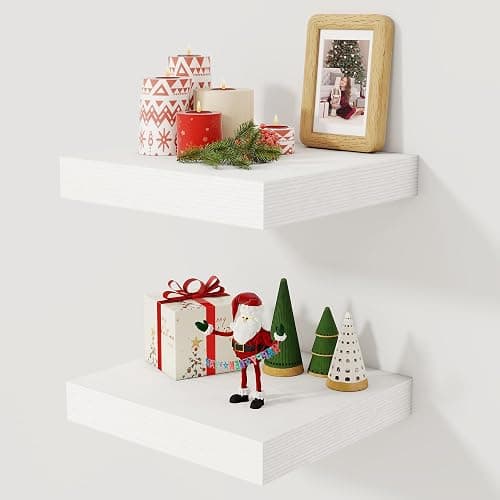 Fun Memories 12 Inch Floating Shelf, Rustic Wood Wall Shelves for Wall Decor & Storage, 12 x 12 Floating Shelf for Living Room, Bathroom, Bedroom, White, Set of 2 - Image 1