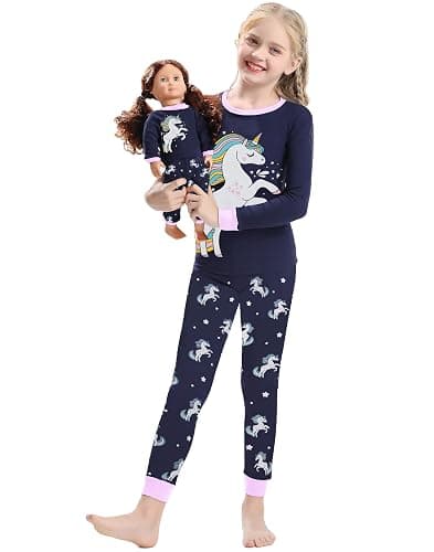 Babyroom Girls Matching Doll&Toddler 4 Piece Cotton Pajamas Toddler Christmas Sleepwear - Image 1