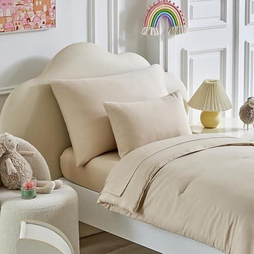 Toddler Bedding Set - 5 Piece Soft and Breathable Toddler Bed Set for Boys and Girls, Includes Quilted Comforter, Fitted Sheet, Flat Top Sheet, Standard Pillowcase and Toddler Pillowcase, Cream Beige - Beige for Toddler - 5 Pieces Toddler Bedding Set - Image 1