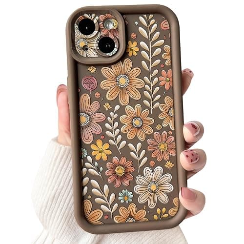Lovmooful Compatible for iPhone 15 Plus Case Aesthetic Cute Color Flower Floral Leaf Design for Girls Women Soft TPU Shockproof More Protective Girly for iPhone 15 Plus Case-Brown - Image 1