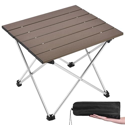 Grope Small Folding Camping Table with Aluminum Table Top, Beach Table for Sand with Carrying Bag,Prefect for Outdoor, Picnic, BBQ, Cooking, Festival (Coffee-M) - Image 1