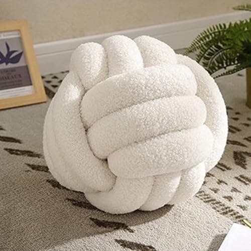 Bigougem Knot Ball Pillow, Knotted Ball Throw Pillow Ultra Soft Companionship Decorative Hand-woven Knotted Ball Lamb Velvet Sofa Cushion, Knot Cushion, Sofa Pillow Beige - Image 1