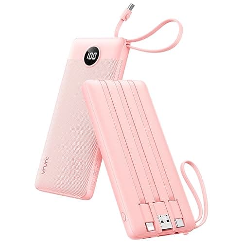 VRURC Portable Charger Power Bank, 10000mAh Travel Essentials Battery Pack, Compact USB C Charging Bank Built-in Cables Cords Compatible with iPhone 17 Pro 17 16 15 14 13,Samsung-Pink(1 Pack) - Image 1
