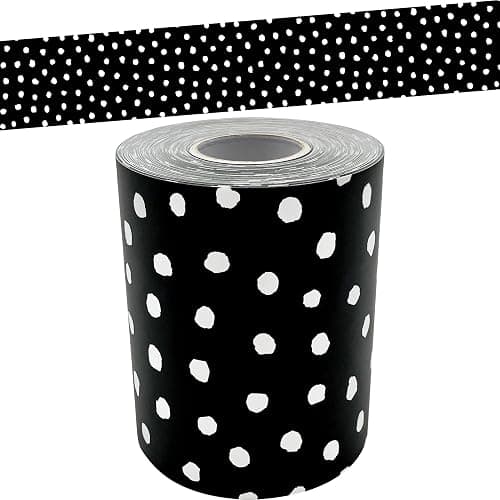 Teacher Created Resources White Painted Dots on Black Straight Rolled Border Trim (TCR8911) - Image 1
