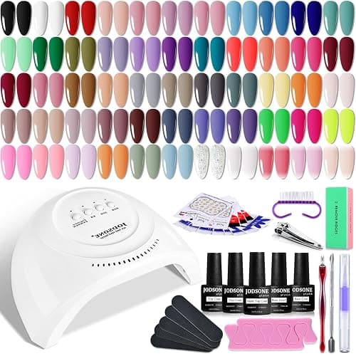 JODSONE 60 PCS Gel Nail Polish Kit with U V Light Base and Matte Glossy Top Coat Nail Gel Polish Soak off Manicure Accessory Tools Suitable for All Seasons - Image 1