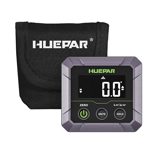 Huepar Digital Angle Finder Magnetic for Table Saw Blade, Woodworking, Bend Pipes Etc., Professional ±0.1° Accuracy Inclinometer with Calibration, 0-90 or 0-180 Digital Angle Gauge, VA LCD Display - Image 1