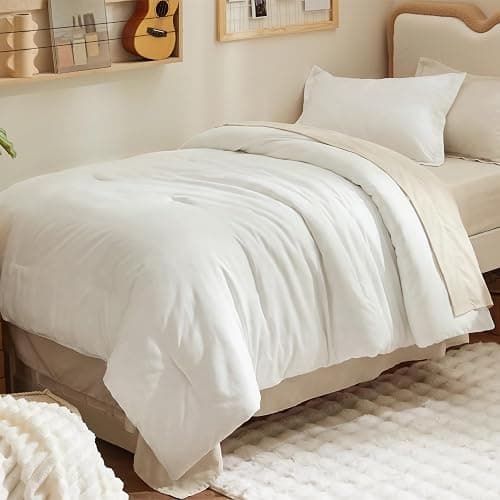 Bedsure White Twin XL Comforter Set - Extra Long 5 Pieces Twin XL Bedding Set for All Seasons, Boho Contrasting Design Bed in a Bag with Comforter, Sheets, Pillowcase & Sham - Image 1