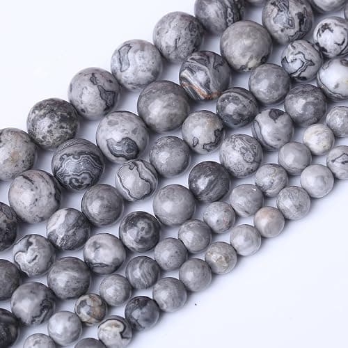 60PCS 6MM Natural Grey map Beads Round Loose Stone Beads for Jewelry Making DIY Energy Stone Healing Power Bracelet 15" - Image 1