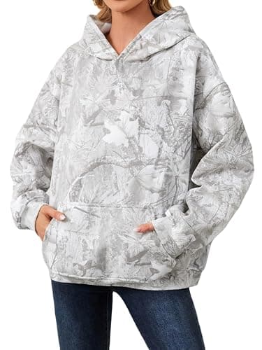 TERIVEEK Women Camo Hoodies Oversized Maple Leaf Fleece Hooded Sweatshirt Long Sleeve Fall Trendy Pullover Hoodie with Pocket - Image 1