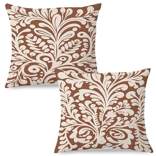 SPBL&L Mexican Pillow Covers 18x18, Mexican Home Decor,Talavera Decor, Mexican Gifts for Women, Spanish Style Terracotta Burnt Orange Throw Pillow Covers, Set of 2 - Image 1