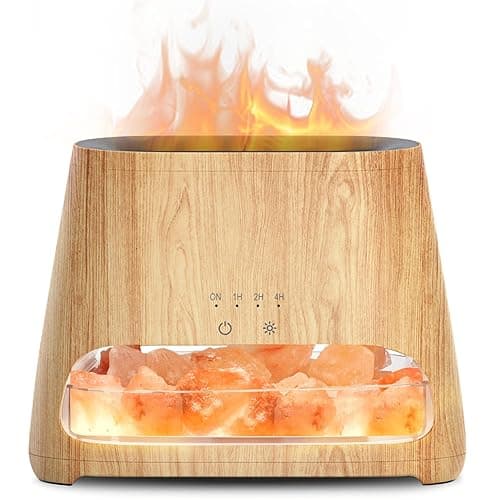 SALKING 2-in-1 Ultrasonic Essential Oil Diffuser & Himalayan Salt Lamp, Aromatherapy Diffuser Cool Mist Humidifier with Auto Off Function, 100% Pure Himalayan Pink Salt Rock, 150ml (Wooden Grain) - Image 1