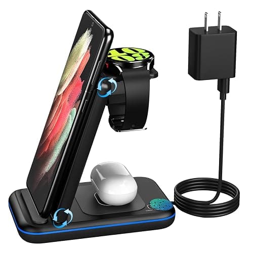 Jazmany Wireless Charger for Samsung/Android, HOLYJOY Foldable 3 in 1 Fast Charging Station/Stand/Multi Charger for Samsung S25 Ultra/S24/Note 20, Travel Pad for Galaxy Watch 8/7/6/5/Active 2, For Buds(Black) - Image 1