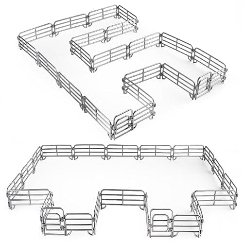 Farm Animal Fence Playset with Corral Panels & Gates - 20 Pcs Plastic Horse Fencing Toy for Barn, Paddock, Stable - Educational Pretend Play Set for Kids Toddlers - Retro Style Grey Cake Topper Decor - Image 1