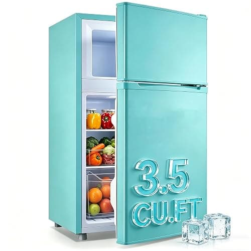 WANAI 2 Door Mini Refrigerator with Freezer-on-top, Spacious Capacity Fridge with 7-Level Adjustable Thermostat & 2 Removable Shelves Ideal for Kitchen Dorm Office Apt Blue - Image 1