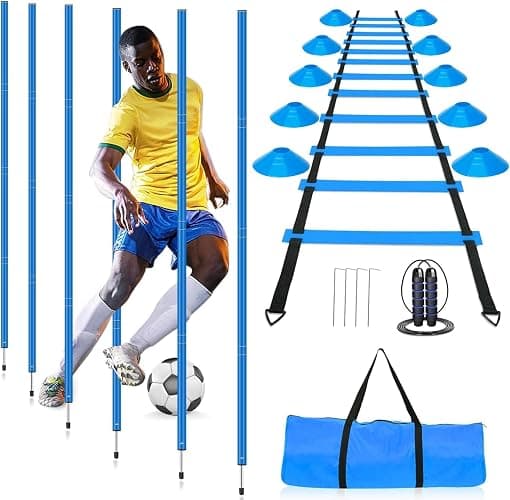 YGORTECH Football Agility Training Slalom Poles Set - Includes Poles(Set of 6) Drills,Agility Ladder, 10 Soccer Cones,Jump Rope for Speed Training, Soccer Training, Basketball&Fitness - Image 1