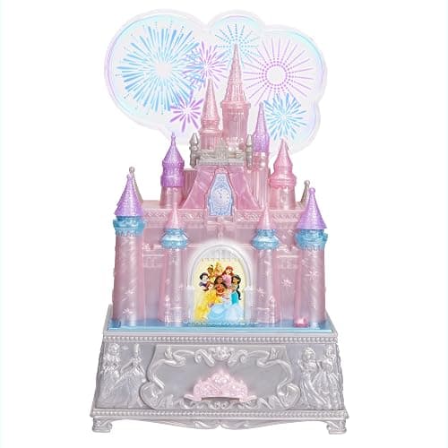 Disney Princess Jewelry Box for Girls Princess Castle Keepsake Jewelry Box with Music & Firework-Like Light Show, Plays Song “A Dream Is a Wish Your Heart Makes” - Image 1