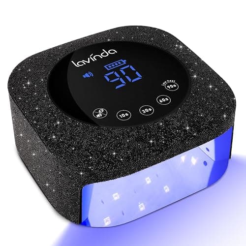 Lavinda 54W UV Nail Lamp, UV Light for Gel Nails, Cordless Rechargeable UV LED Nail Lamp Nail Light with 4 Timer and LCD Display, Professional Fast Curing Lamp Nail Dryer with Black Rhinestone - Image 1