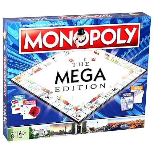 Winning Moves Mega Monopoly Board Game, 12 Extra Spaces Including Downing Street, Saville Row and Knightsbridge, Invest in Skyscrapers, for Ages 8 Plus - Image 1