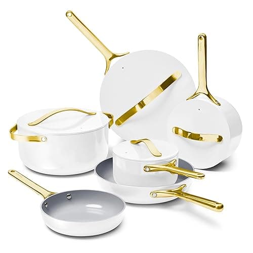 Caraway Deluxe Non-stick Ceramic Cookware Set (16 Piece) Pots, Frying Pans, Lids and Kitchen Storage - PFAS & PFOA Free - Oven Safe Pan Set & Compatible with All Stovetops - White - Image 1