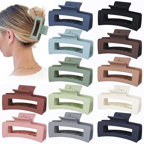Sisiaipu Hair Accessories - 12 Pcs 3.5 Inch Square Rectangle Jaw Clips for Women and Girls, Multicolor, Thick and Thin Hair - Image 1