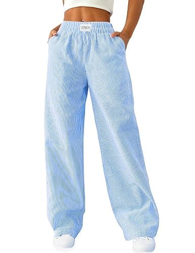 LOMON Womens Striped Gingham Boxer Pants Spring Summer Pajama Lounge Bottom | Pj Casual Beach Plaid Y2K Trousers with Pockets - Image 1