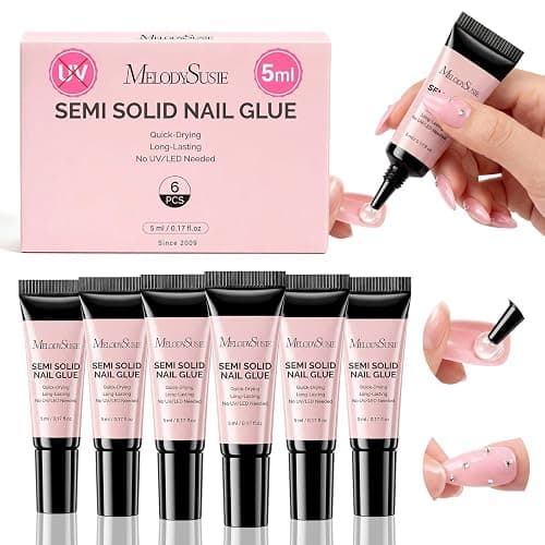 MelodySusie Semi Solid Nail Glue, Quick Drying No Need for UV Lamp Glue Gel Long Lasting for Fake Acrylic Press On Nails, 5ml*6pcs | Quick Drying, No UV Lamp Needed, Long Lasting, Nail Glues DIY Home Salon Manicure Portable Packaging - Image 1