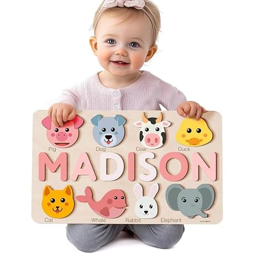 Zuzu Puzzle Personalized Name Puzzle for Toddlers 1-3 | Safari, Farm & 12 Themes | Loved by Parents | Handmade Wooden Montessori Toy | Made to Order | Perfect Personalized 1st Birthday Gift - Image 1