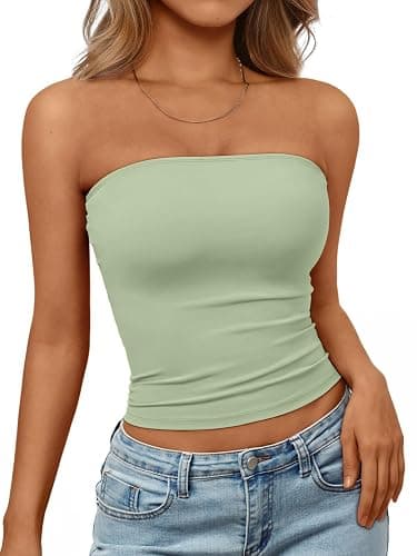 Trendy Queen Womens Strapless Tube Tops Basic Backless Sleeveless Bandeau Going Out Crop Tops Cute 2025 Summer Clothes - Light Green - Small - Image 1